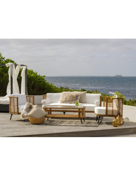 Sillón Exterior COVELO, Ratán Sintético, Olefina / Natural / Negro - Brafab