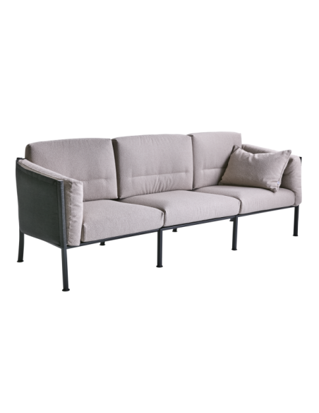 Sofá 3 Plazas Exterior DELUX, Acero Inox, Textilene / Negro / Beige - Brafab