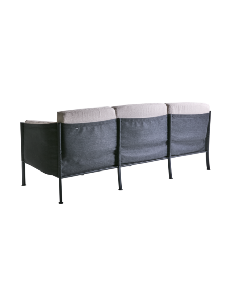 Sofá 3 Plazas Exterior DELUX, Acero Inox, Textilene / Negro / Beige - Brafab