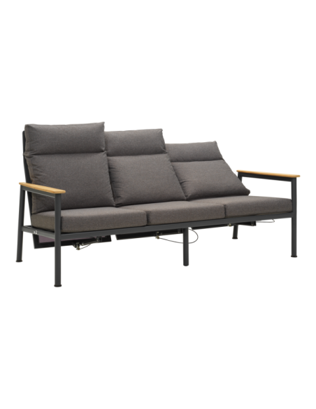 Sofá 3 Plazas Exterior GORDON, Aluminio, Textilene, Teca / Gris Antracita - Brafab