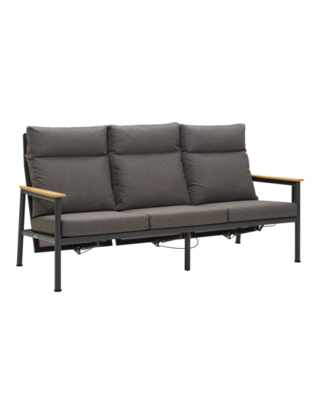 Sofá 3 Plazas Exterior GORDON, Aluminio, Textilene, Teca / Gris Antracita - Brafab