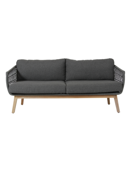 Sofá 3 Plazas Exterior KENTON, Ratán Sintético, Madera de Teca / Gris - Brafab