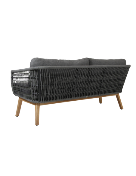 Sofá 3 Plazas Exterior KENTON, Ratán Sintético, Madera de Teca / Gris - Brafab