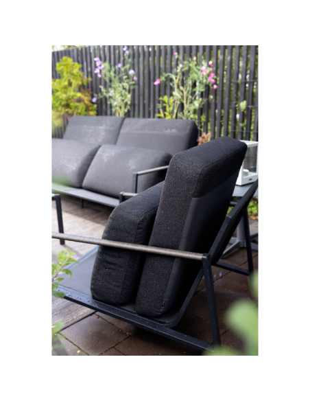 Sofá Exterior 2, Acero Inox, Poliéster Reciclado / 5 Plazas LYRA, Negro / Negro - Brafab