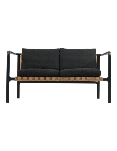 Sofá 2 Plazas Exterior MOTTY, Aluminio, Ratán Sint, Poliéster Reciclado / Negro - Brafab