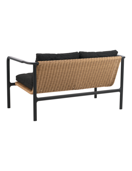 Sofá 2 Plazas Exterior MOTTY, Aluminio, Ratán Sint, Poliéster Reciclado / Negro - Brafab
