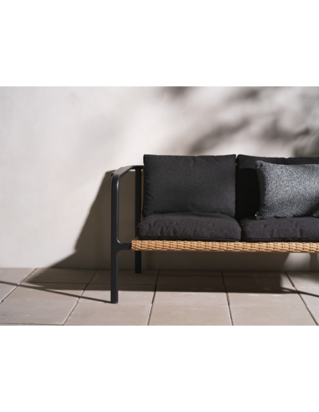 Sofá 2 Plazas Exterior MOTTY, Aluminio, Ratán Sint, Poliéster Reciclado / Negro - Brafab