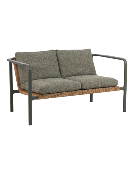 Sofá 2 Plazas Exterior MOTTY, Aluminio, Ratán Sint, Poliéster Reciclado / Verde Nórdico / Verde - Brafab