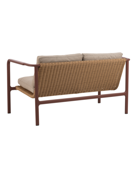 Sofá 2 Plazas Exterior MOTTY, Aluminio, Ratán Sint, Poliéster Reciclado / Rojo / Beige - Brafab