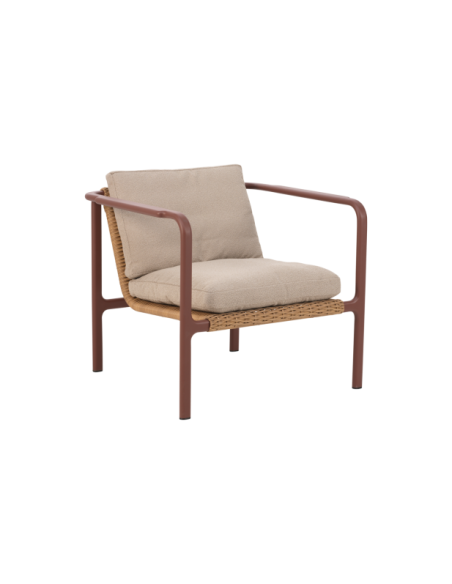 Sillón Exterior MOTTY, Aluminio, Ratán Sint, Poliéster Reciclado / Rojo / Beige - Brafab