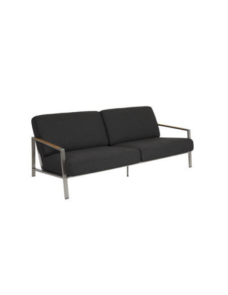 Sofá Exterior 2, Acero Inox, Madera de Teca FSC™ / 5 Plazas NAOS, Gris / Negro - Brafab