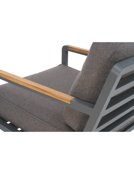 Set Exterior Sofá 3 Plazas y 2 Sillones NOVA, Aluminio, Poliéster Reciclado, Teca / Gris Antracita / Taupé - Brafab