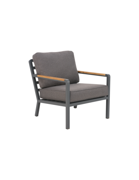 Set Exterior Sofá 3 Plazas y 2 Sillones NOVA, Aluminio, Poliéster Reciclado, Teca / Gris Antracita / Taupé - Brafab