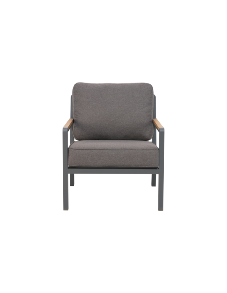 Set Exterior Sofá 3 Plazas y 2 Sillones NOVA, Aluminio, Poliéster Reciclado, Teca / Gris Antracita / Taupé - Brafab