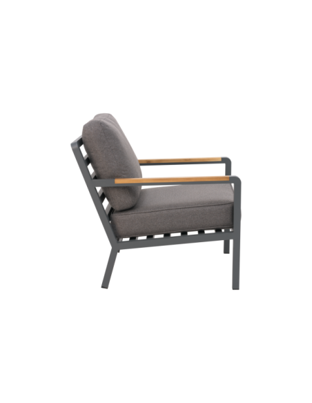 Set Exterior Sofá 3 Plazas y 2 Sillones NOVA, Aluminio, Poliéster Reciclado, Teca / Gris Antracita / Taupé - Brafab