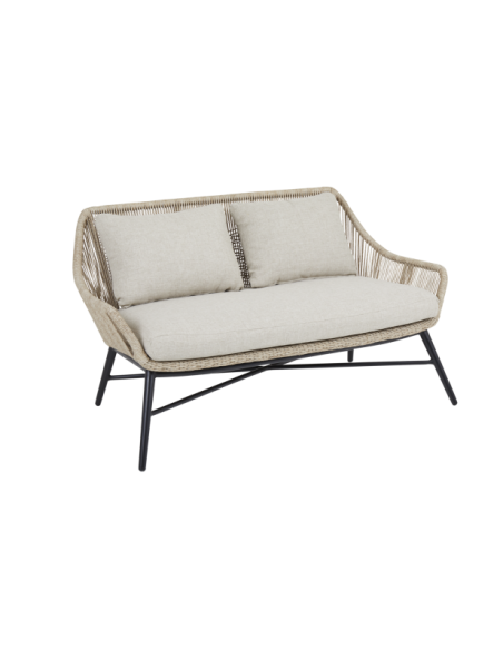 Sofá 2 Plazas Exterior PEMBROKE, Ratán Sintético, Olefina / Beige - Brafab