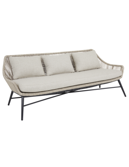 Sofá 3 Plazas Exterior PEMBROKE, Ratán Sintético, Olefina / Beige / Arena - Brafab