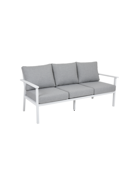 Sofá Alto 3 Plazas Exterior SAMVARO, Aluminio, Textilene / Blanco / Gris Perla - Brafab