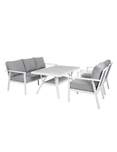 Sillón Alto Exterior SAMVARO, Aluminio, Textilene / Blanco / Gris Perla - Brafab