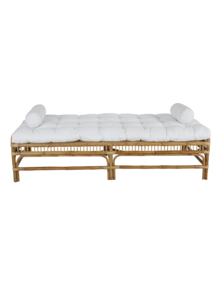 Sofá Cama Exterior VALLDA, Ratán, Olefina / Natural / Blanco - Brafab