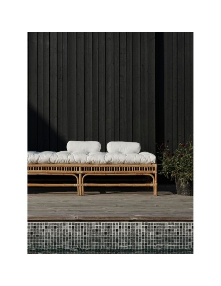 Sofá Cama Exterior VALLDA, Ratán, Olefina / Natural / Blanco - Brafab