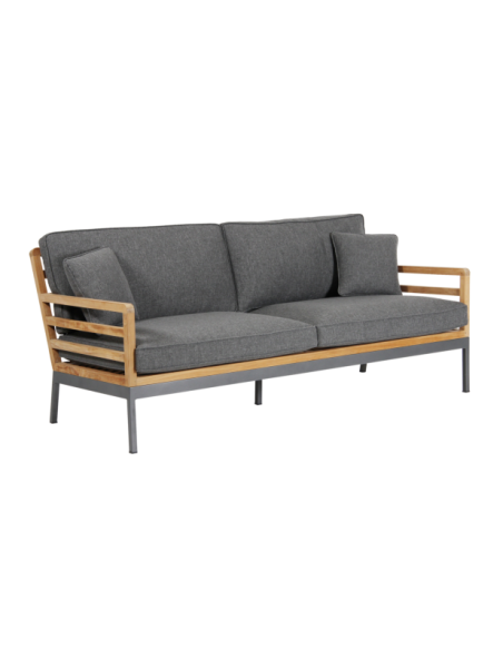 Sofá 3 Plazas Exterior ZALONGO, Aluminio, Madera de Teca / Natural / Gris - Brafab