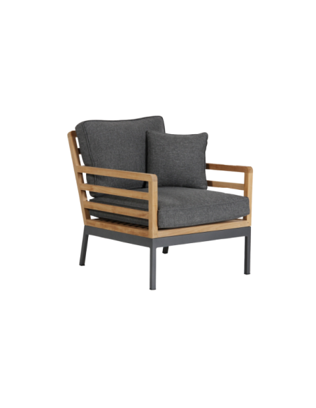 Sillón Exterior ZALONGO, Aluminio, Madera de Teca / Natural / Gris - Brafab