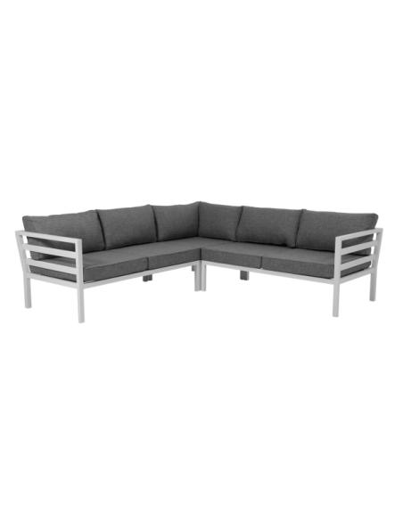 Sofá Esquinero Exterior WELDON 226x226x82 cm, Aluminio, Olefina / Blanco / Gris - Brafab