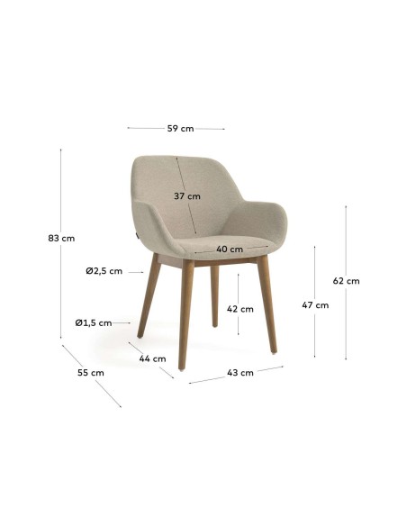 Silla KONNA beige/patas fresno - Kave Home. Vackart CC5212KY12