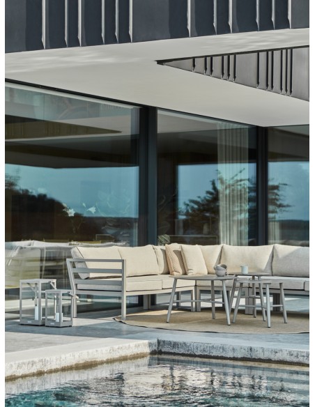 Sofá Esquinero Exterior WELDON 226x226x82 cm, Aluminio, Olefina / Caqui / Arena - Brafab