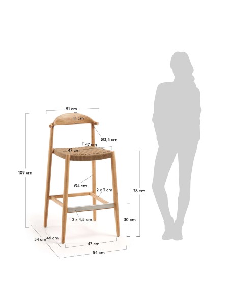 Taburete NINA 76 cm Alto, Acacia Natural - Kave Home. Vackart