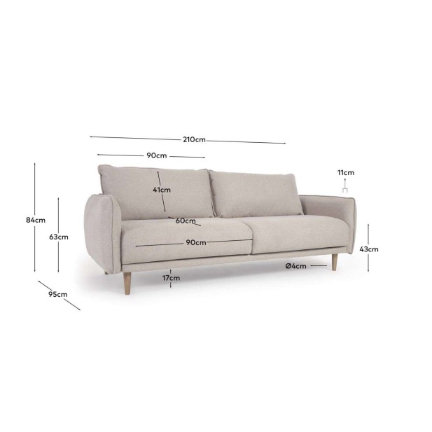 Sofá Carlota 3 plazas beige 213 cm - Kave Home