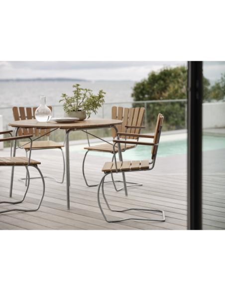 Mesa Plegable Exterior 56:AN Ø110 cm de Comedor, Teca Natural / Acero Galvanizado - Brafab