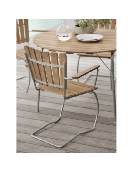 Mesa Plegable Exterior 56:AN Ø110 cm de Comedor, Teca Natural / Acero Galvanizado - Brafab