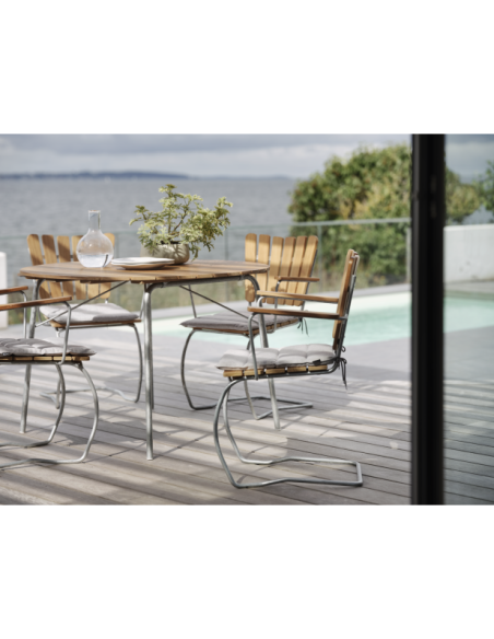 Mesa Plegable Exterior 56:AN Ø110 cm de Comedor, Teca Natural / Acero Galvanizado - Brafab