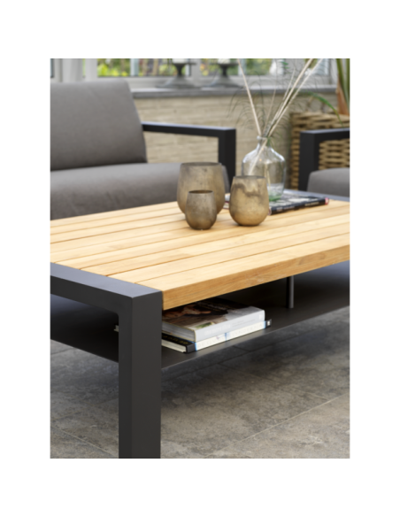 Mesa de Centro Exterior AMESDALE 140x80 cm, Aluminio Antracita / Madera de Teca Natural - Brafab