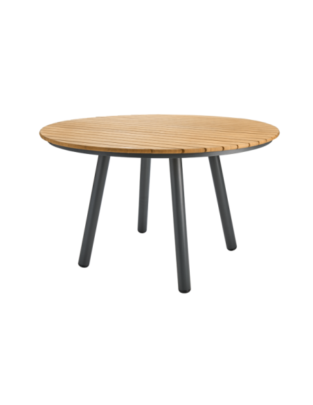 Mesa Exterior BAM BO Ø120 cm de Comedor, Aluminio Antracita / Bambú Natural - Brafab