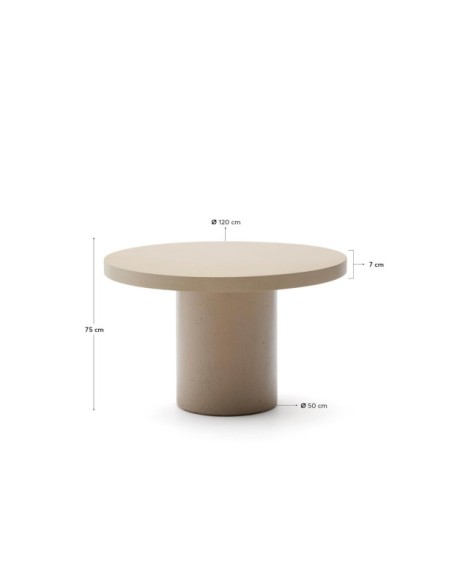Mesa redonda Aiguablava de cemento beige Ø 120 cm - Kave Home