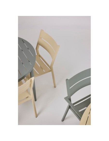 Mesa Exterior BIGBY Ø100 cm de Comedor, Aluminio / Verde Empolvado - Brafab