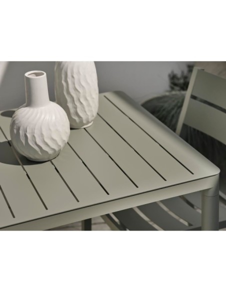 Mesa Exterior BIGBY 76x76 cm de Comedor, Aluminio / Verde Empolvado - Brafab