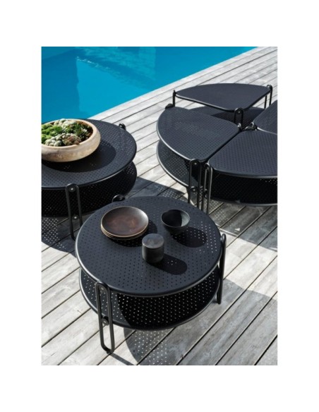 Mesa de Centro Exterior BLIXT Ø85 cm, Aluminio / Negro - Brafab
