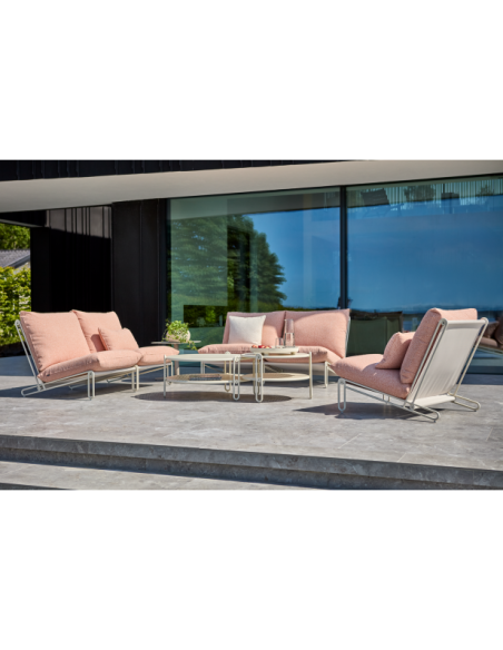 Mesa de Centro Exterior BLIXT Ø85 cm, Aluminio / Blanco Perla - Brafab