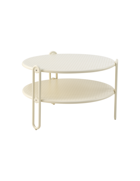 Mesa de Centro Exterior BLIXT Ø65 cm, Aluminio / Blanco Perla - Brafab