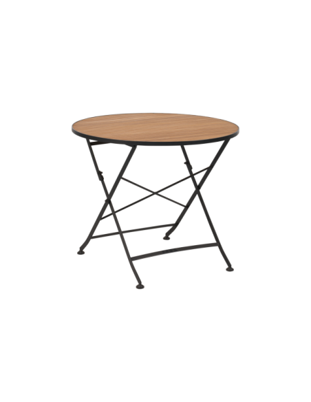 Mesa Plegable Exterior BREWER Ø85 cm de Comedor, Acero, Teca FSC / Negro / Natural - Brafab