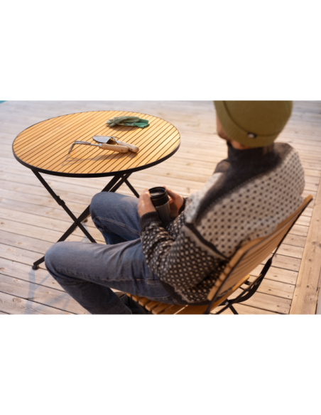 Mesa Plegable Exterior BREWER Ø85 cm de Comedor, Acero, Teca FSC / Negro / Natural - Brafab