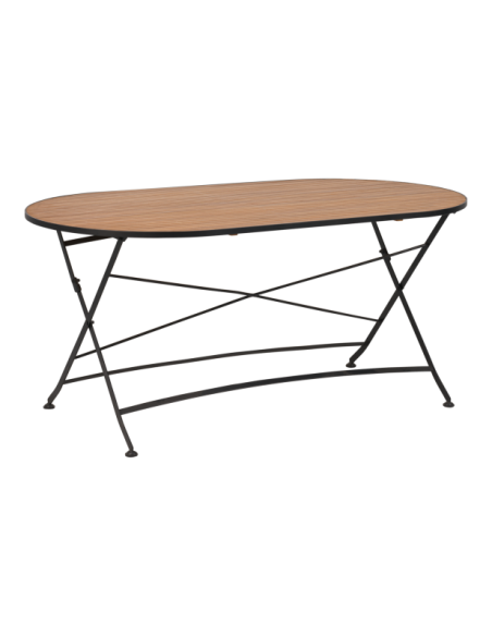 Mesa Plegable Exterior BREWER 160x85 cm de Comedor, Acero, Teca FSC / Negro / Natural - Brafab
