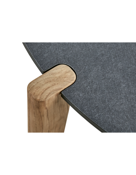 Mesa de Centro Exterior DOMINO Ø90 cm, Madera de Teca, Laminado / Antracita / Natural - Brafab