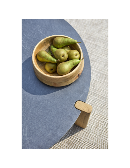 Mesa de Centro Exterior DOMINO Ø90 cm, Madera de Teca, Laminado / Antracita / Natural - Brafab
