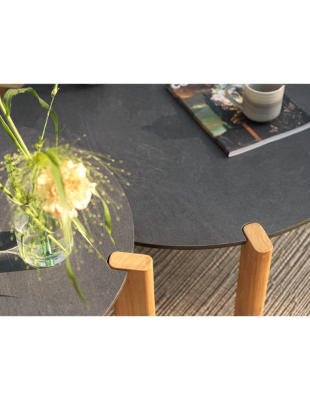 Mesa de Centro Exterior DOMINO Ø90 cm, Madera de Teca, Laminado / Antracita / Natural - Brafab