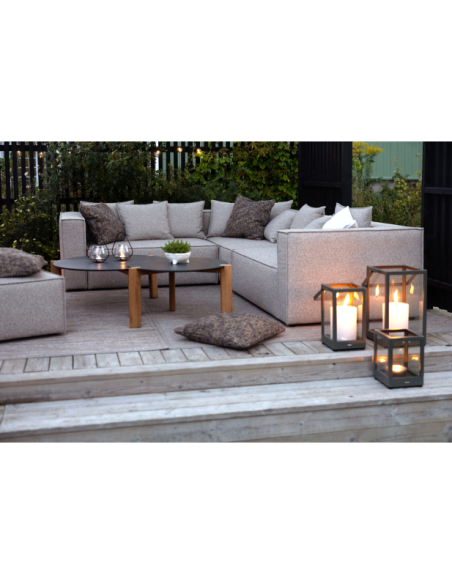 Mesa de Centro Exterior DOMINO Ø90 cm, Madera de Teca, Laminado / Antracita / Natural - Brafab